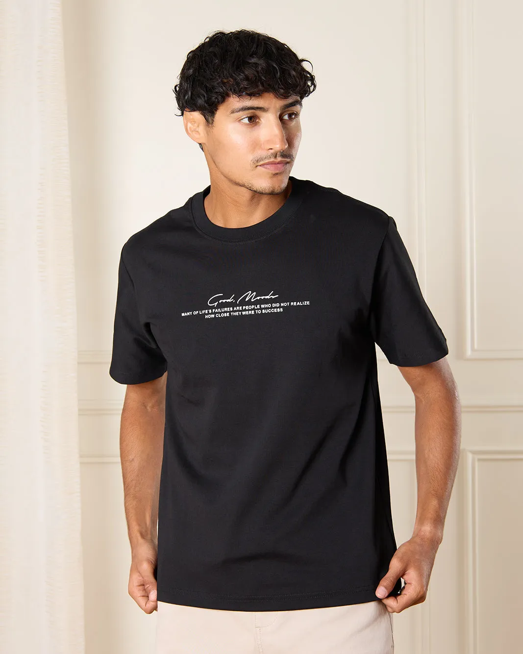 Men Black Printed T-Shirt sold by Redtag
