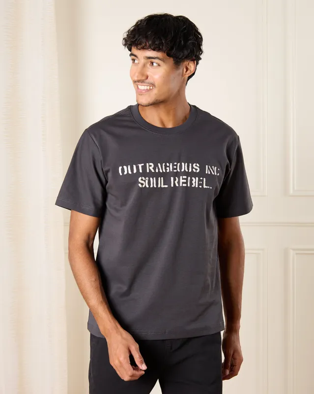 Men Charcoal Printed T-Shirt sold by Redtag
