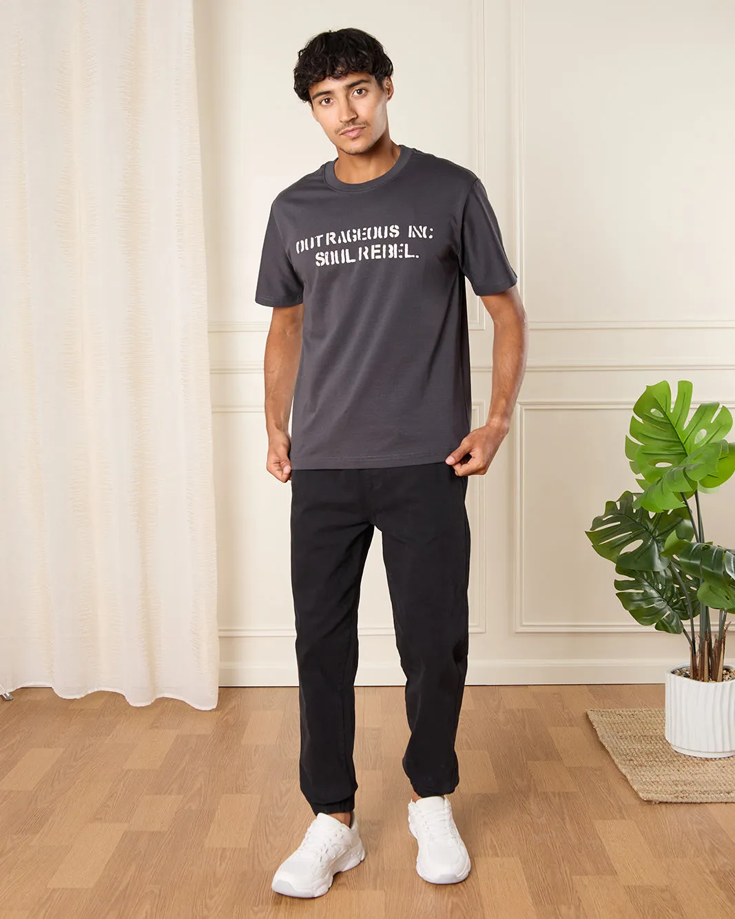 Men Charcoal Printed T-Shirt sold by Redtag product image thumbnail 2