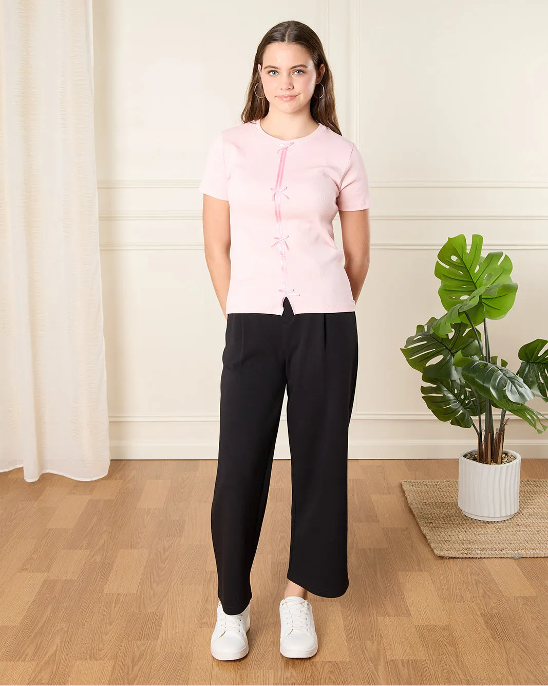 Senior Girls Pink Rib Bow Top sold by Redtag product image thumbnail 2