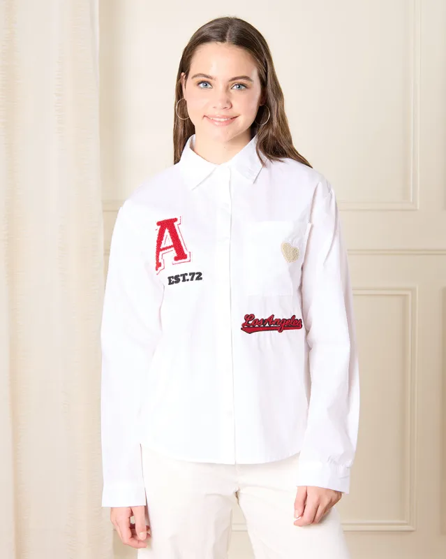 Senior Girls White Shirt With Patches sold by Redtag