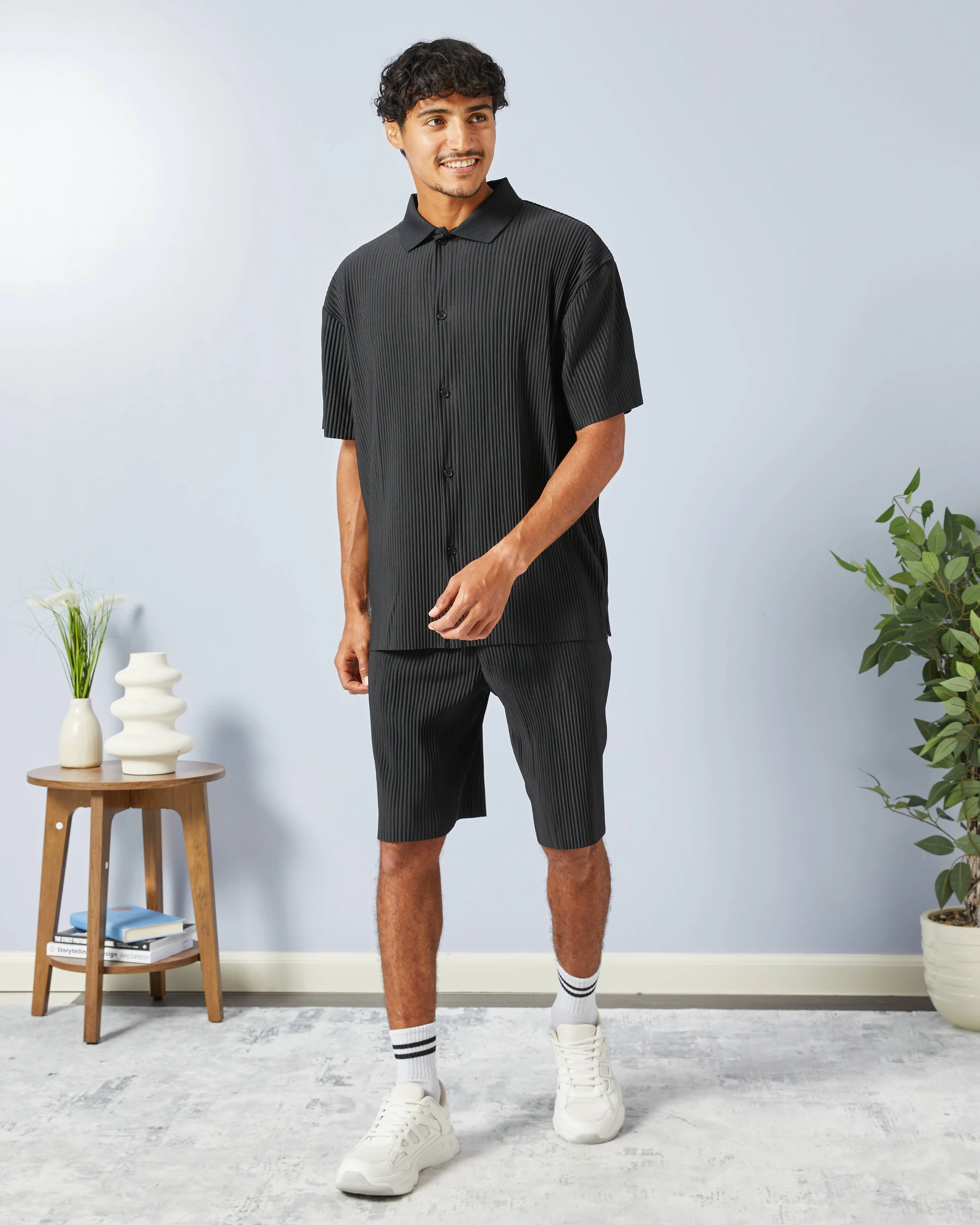 Men Black Ribbed Lounge Shorts sold by Redtag product image thumbnail 2