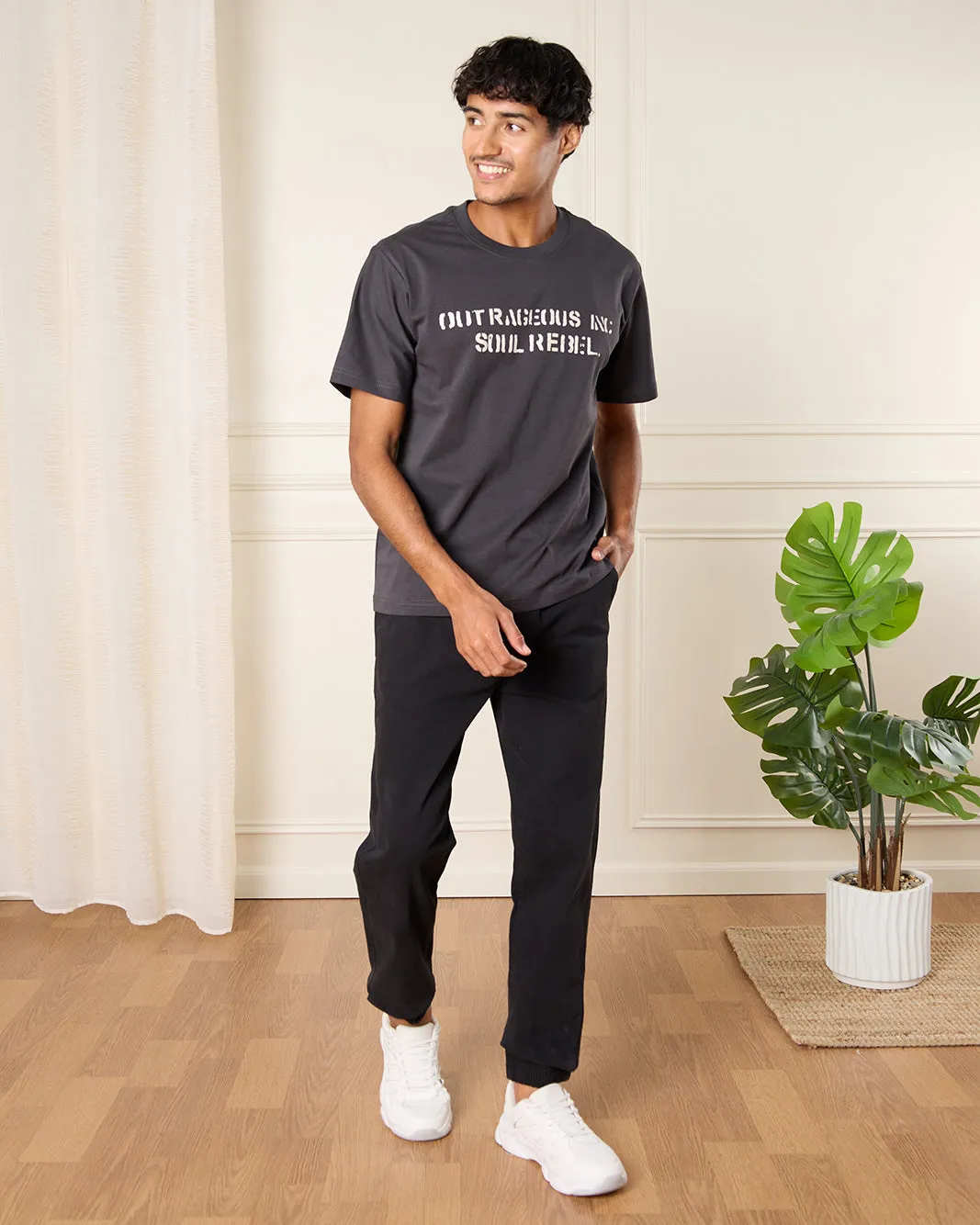 Men Black Solid Joggers sold by Redtag product image thumbnail 2