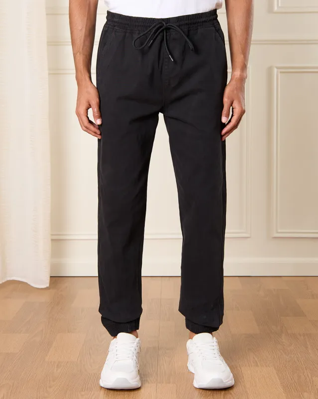 Men Black Solid Joggers sold by Redtag