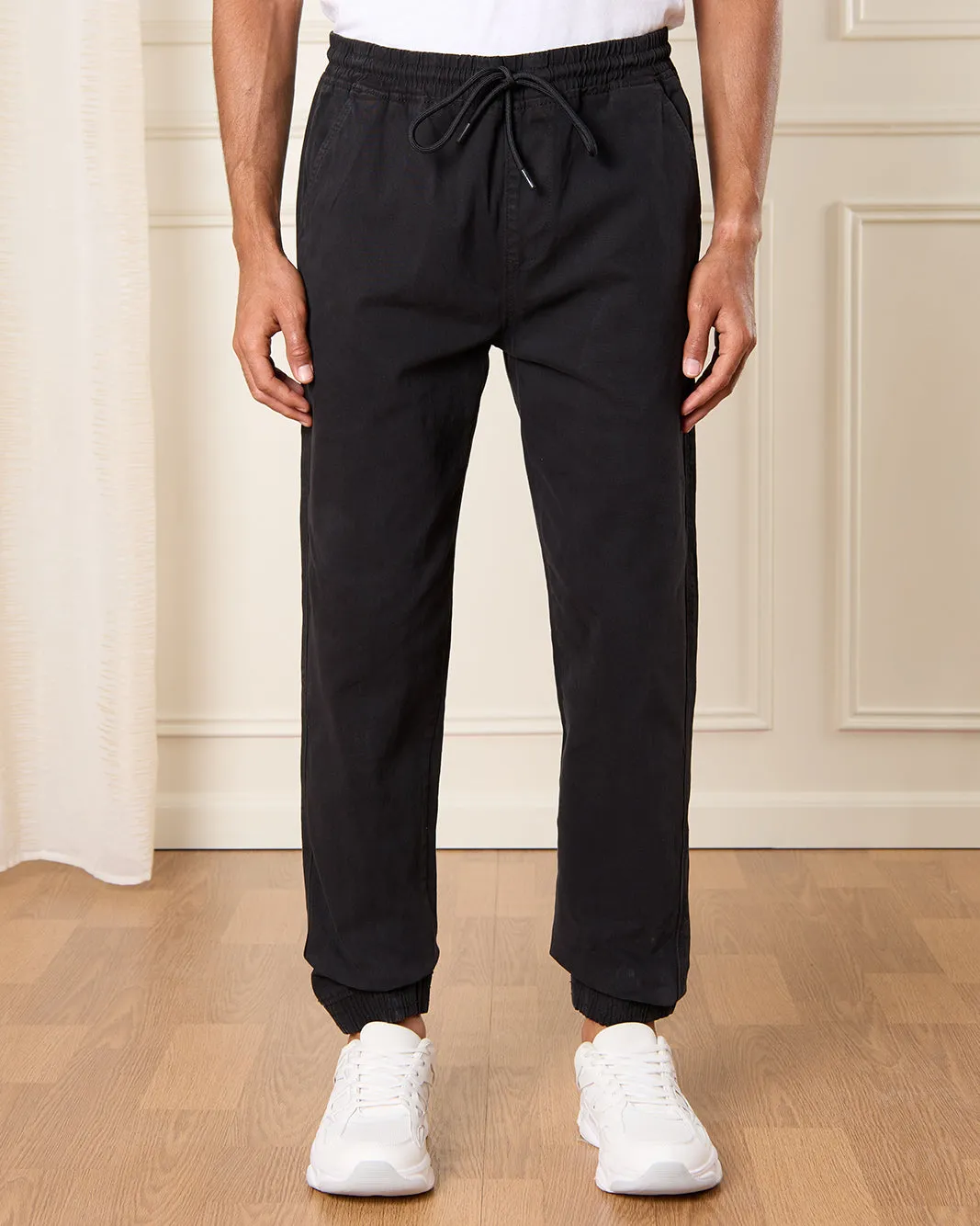 Men Black Solid Joggers sold by Redtag