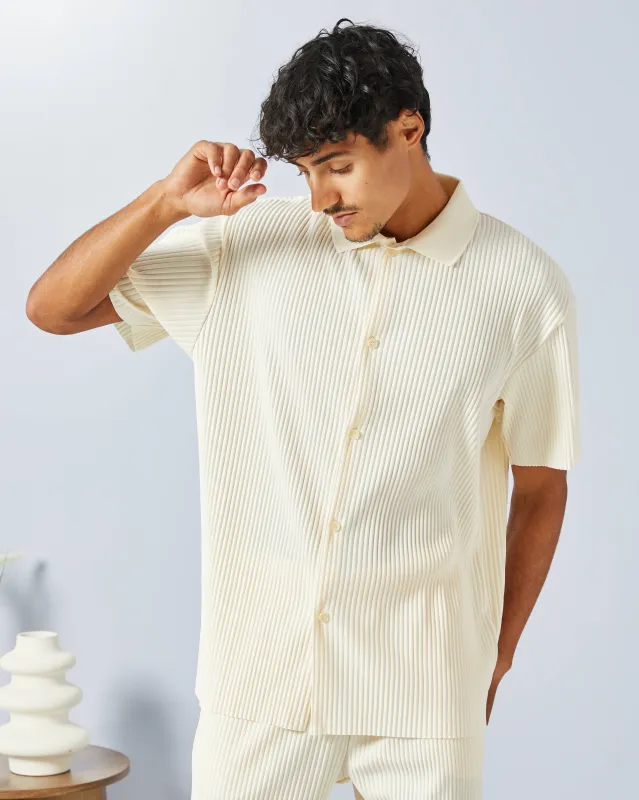 Men Ivory Ribbed Lounge Shirt sold by Redtag