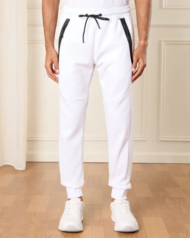Men White Embellished Track Pants sold by Redtag