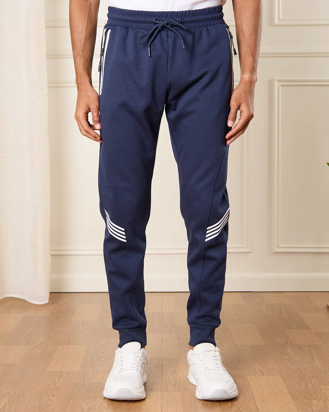 Men Navy Embellished Track Pants sold by Redtag