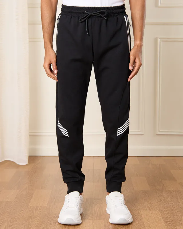 Men Black Embellished Track Pants sold by Redtag