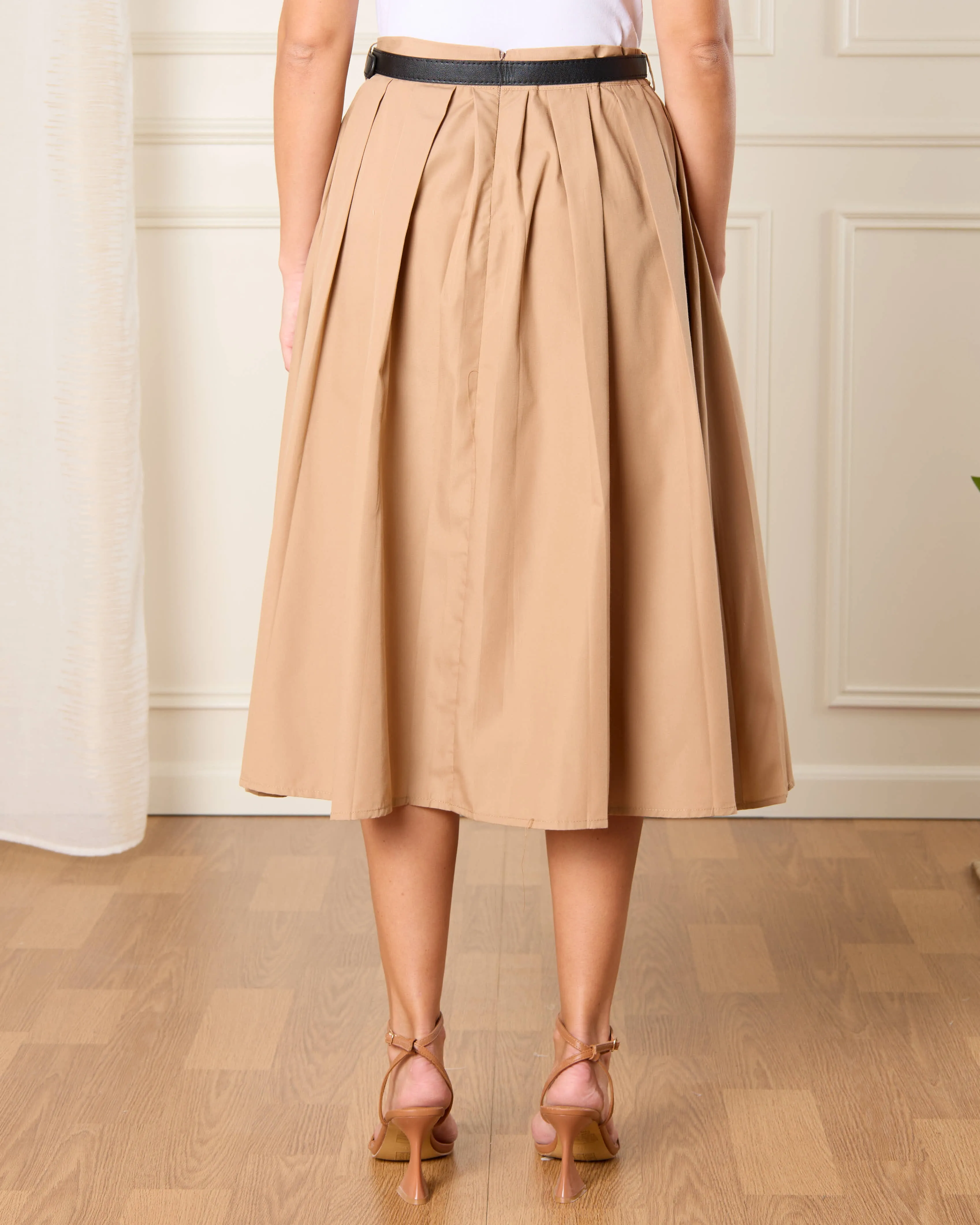 Women Brown A Line Pleated Skirt With Belt sold by Redtag product image thumbnail 3