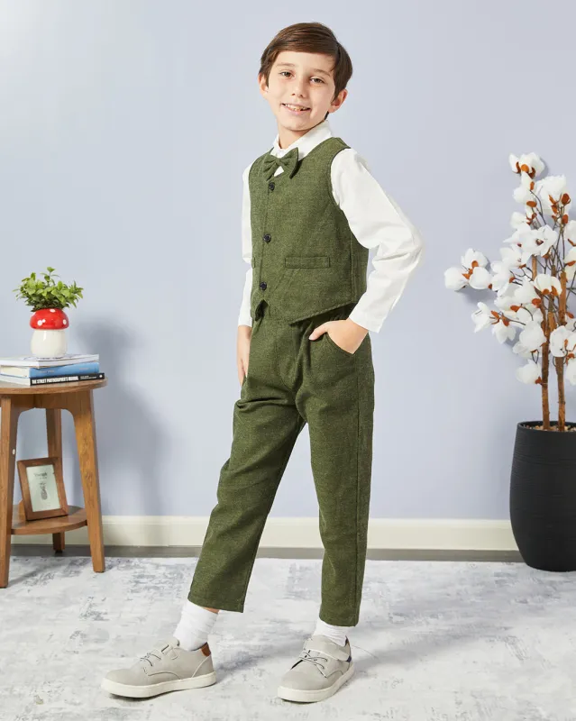 Boys Green Vest Coat And Shirt Set (3 Piece) sold by Redtag