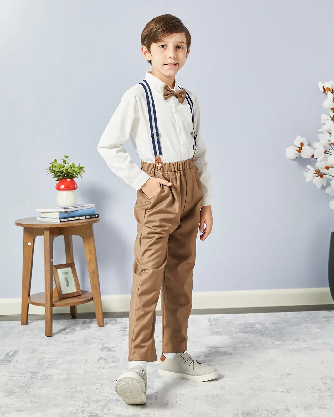 Boys White Shirt And Brown Pants Set (3 Piece) sold by Redtag
