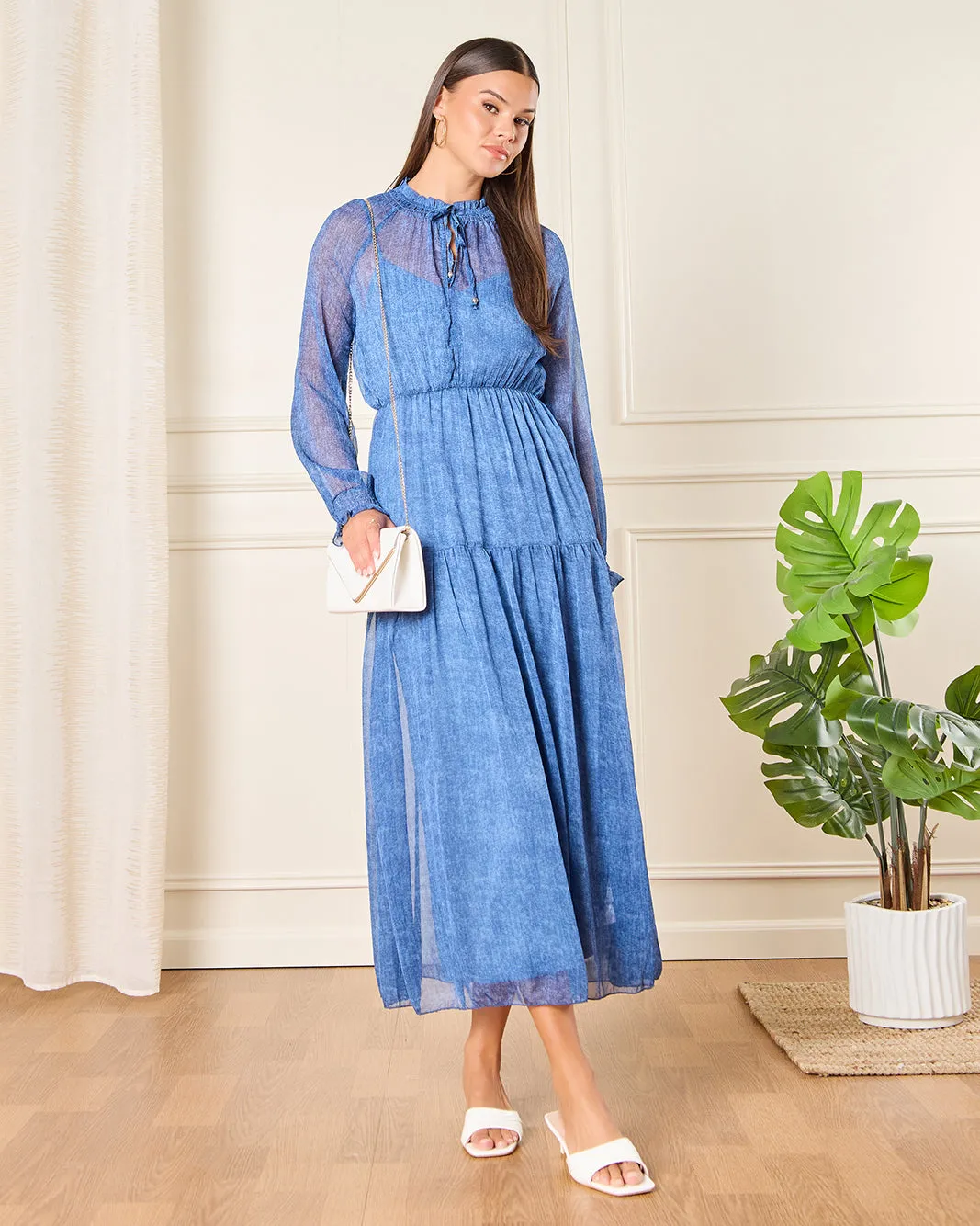Women Blue Allover Print Chiffon Maxi Dress sold by Redtag product image thumbnail 4