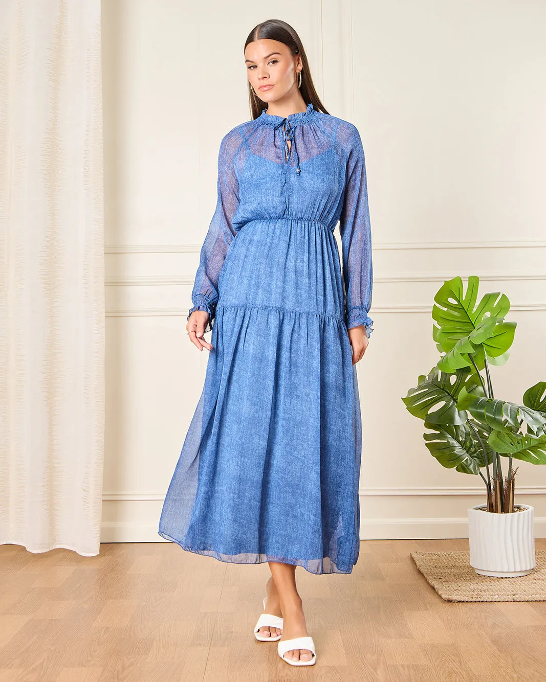 Women Blue Allover Print Chiffon Maxi Dress sold by Redtag