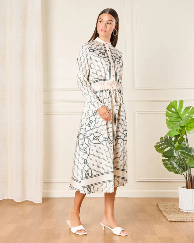 Women Beige And Black Printed Satin Shirt Dress sold by Redtag