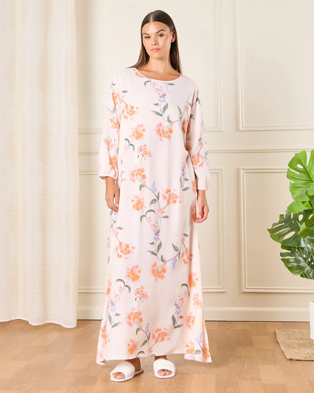 Women Cream Printed Nightgown sold by Redtag