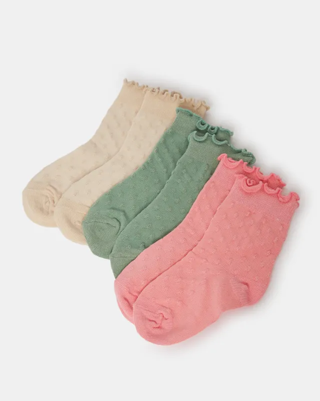 Infant Girls Assorted Crew Length Socks With Frilling Edge (3 Pairs) sold by Redtag