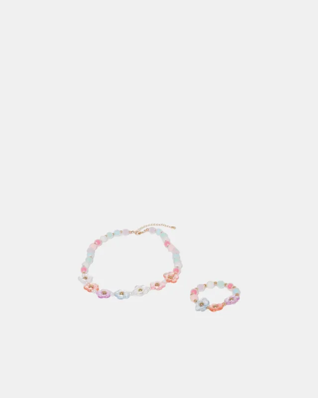 Girls Pink Embellished Necklace & Bracelet Set (2Piece) sold by Redtag