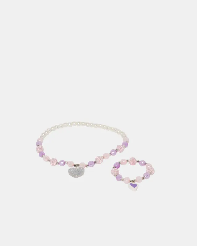 Girls Purple &Pink Embellished Necklace & Bracelet Set (2 Piece) sold by Redtag