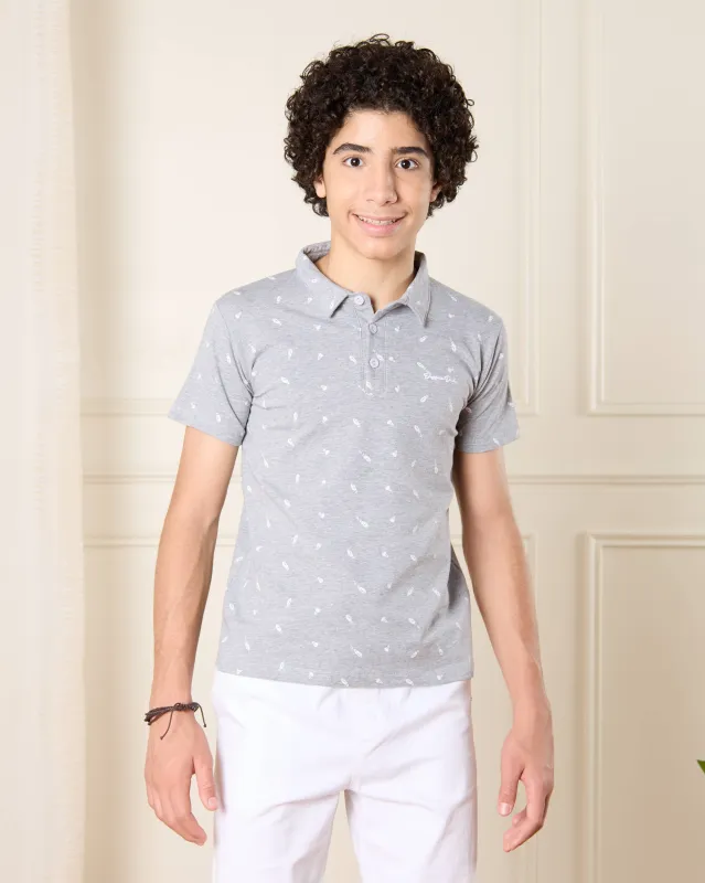 Senior Boys Grey Embellished Polo T-Shirt sold by Redtag