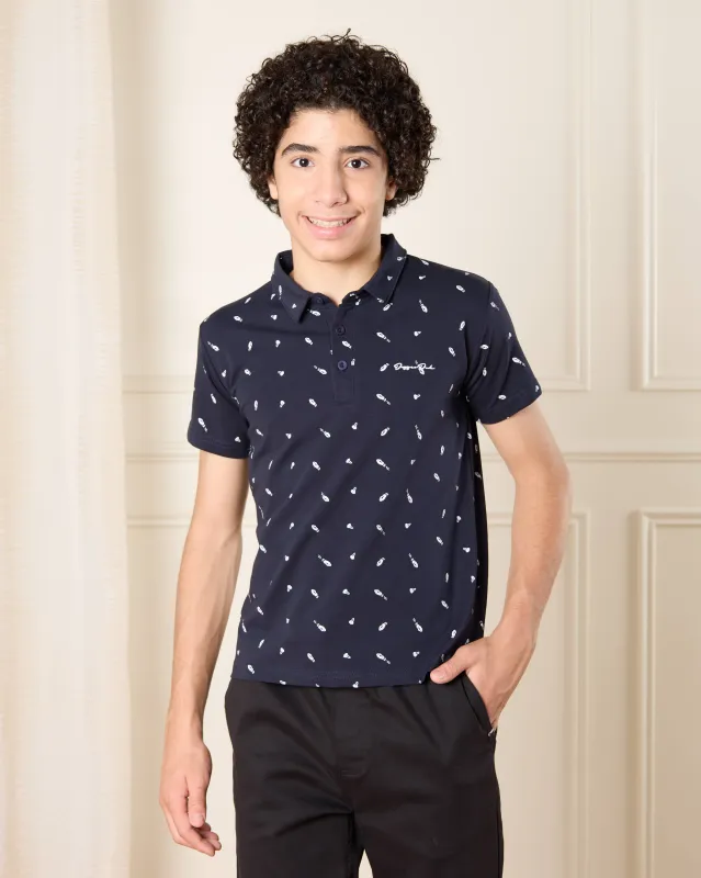 Senior Boys Black Embellished Polo T-Shirt sold by Redtag