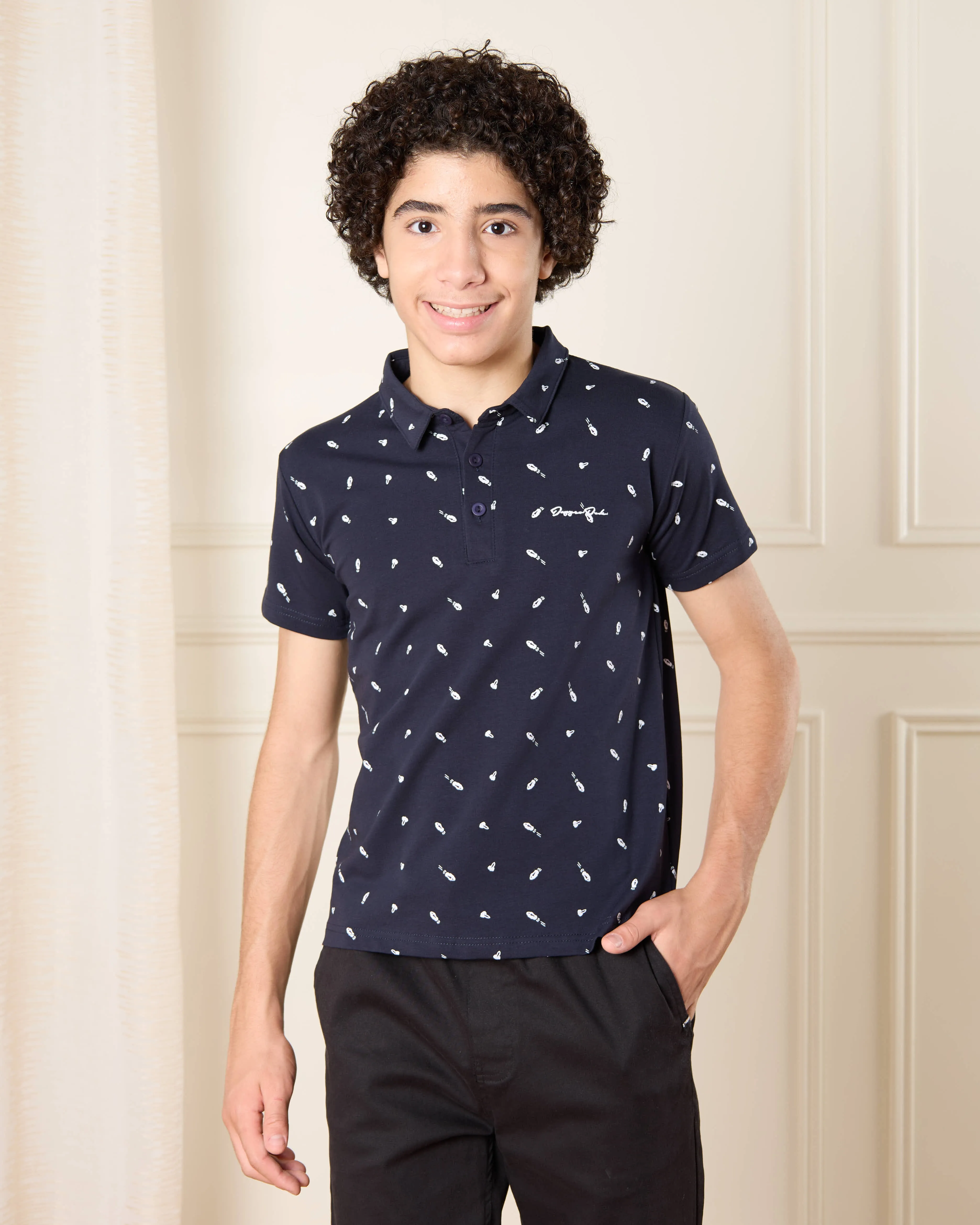 Senior Boys Black Embellished Polo T-Shirt sold by Redtag