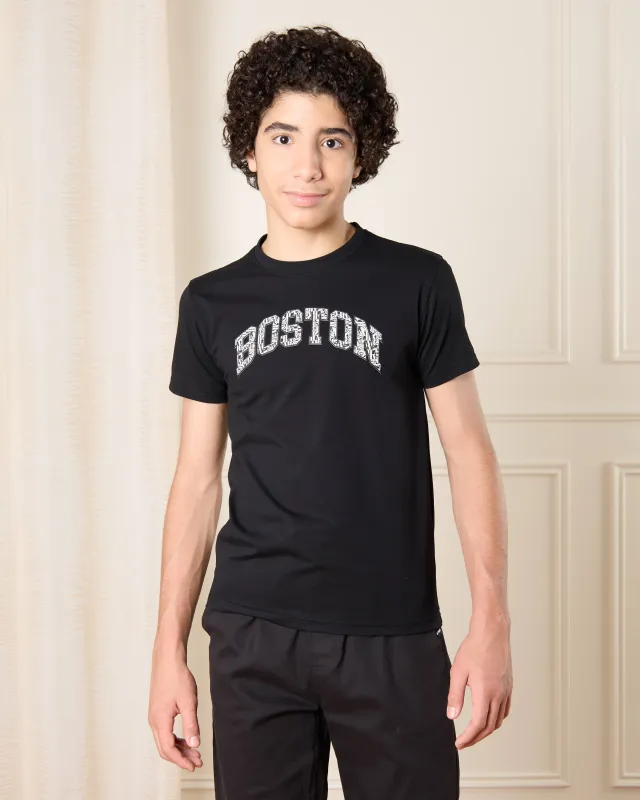 Senior Boys Black Printed T-shirt sold by Redtag