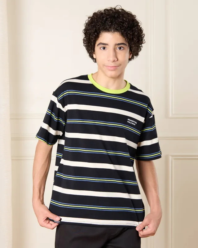 Senior Boys Black Striped T-Shirt sold by Redtag