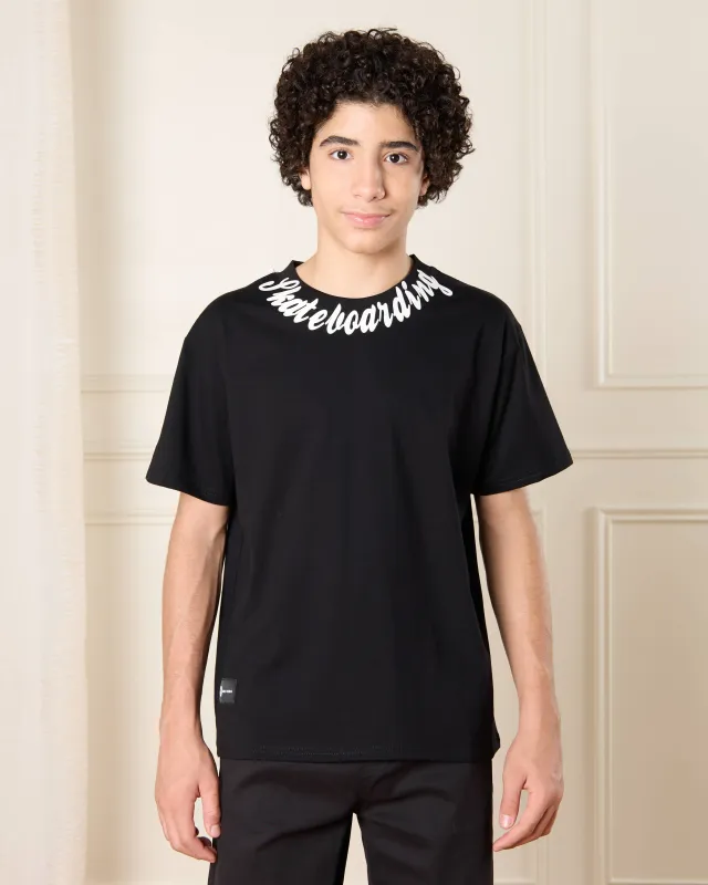 Senior Boys Black Printed T-Shirt sold by Redtag