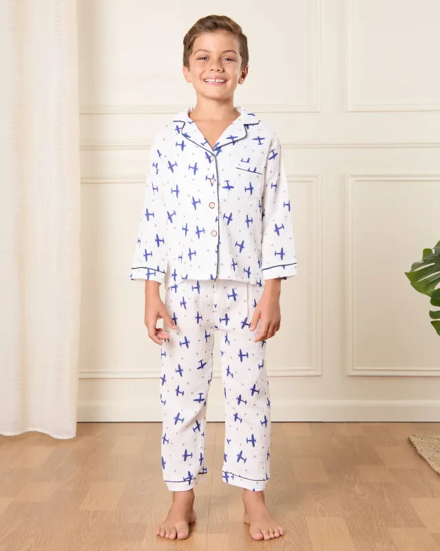 Boys White Printed Pyjama Set sold by Redtag