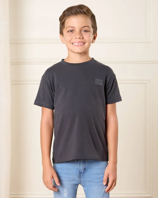 Boys Black Solid Loose Fit T-Shirt sold by Redtag