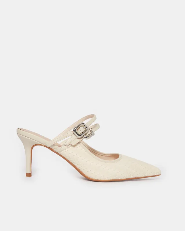 Women Beige Textured Buckle Detail Mule sold by Redtag