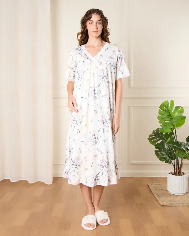 Women White Printed Nightgown sold by Redtag