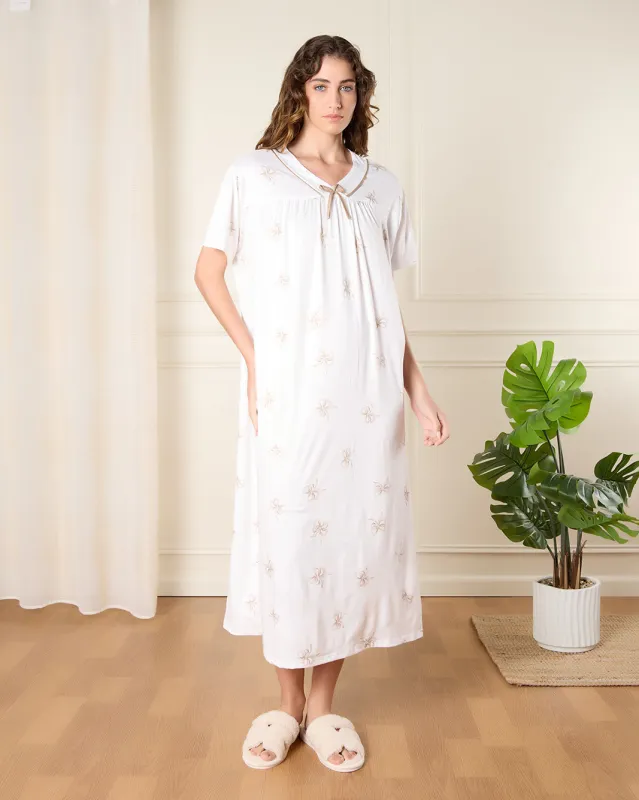 Women White Printed Nightgown sold by Redtag