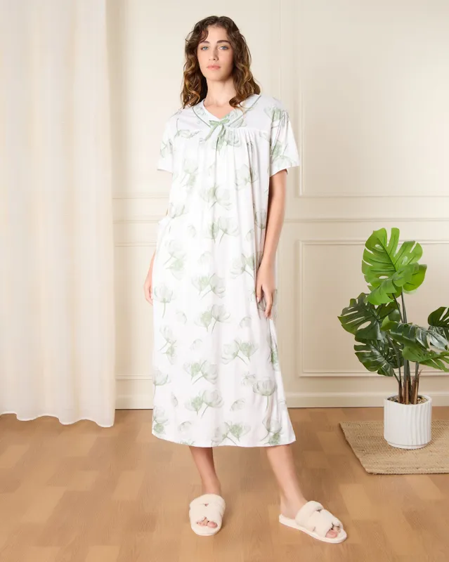 Women White Printed Nightgown sold by Redtag