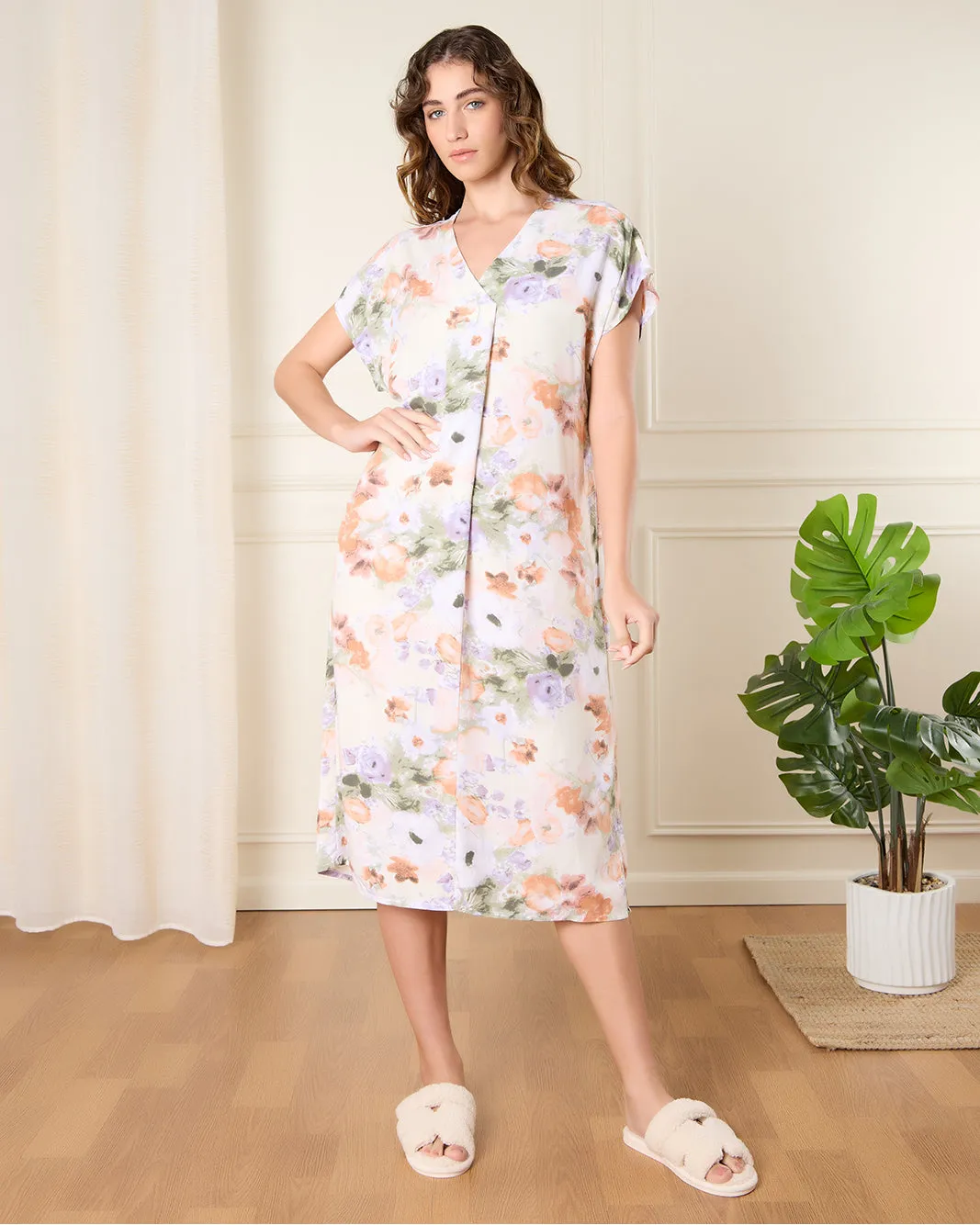 Women White Printed Nightgown sold by Redtag