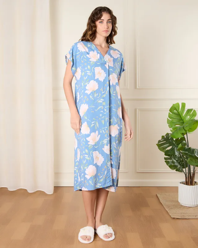 Women Blue Printed Nightgown sold by Redtag