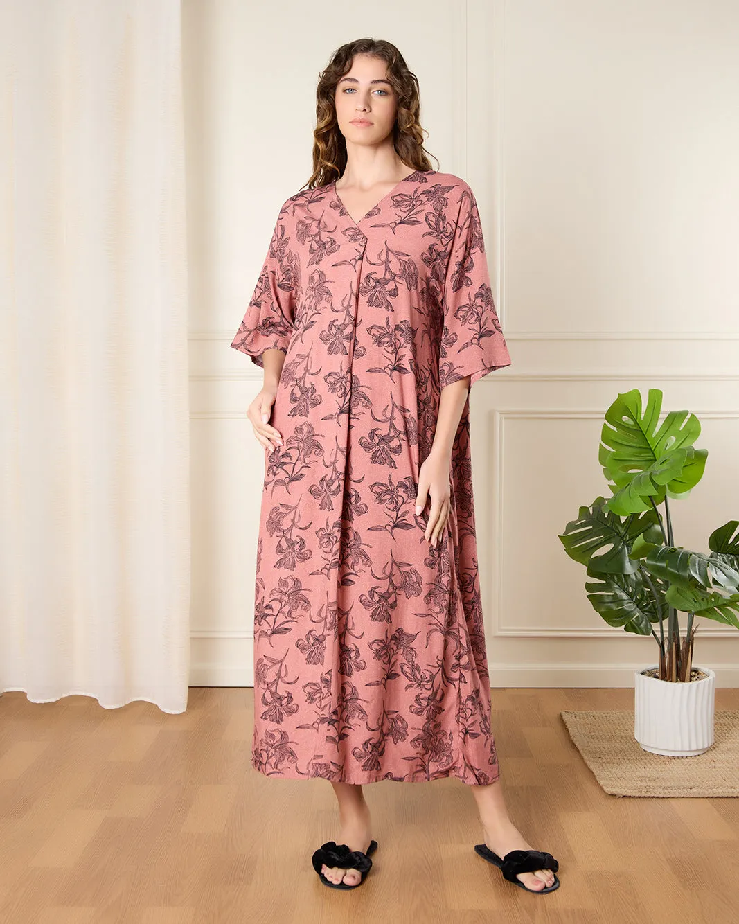 Women Pink Printed Nightgown sold by Redtag