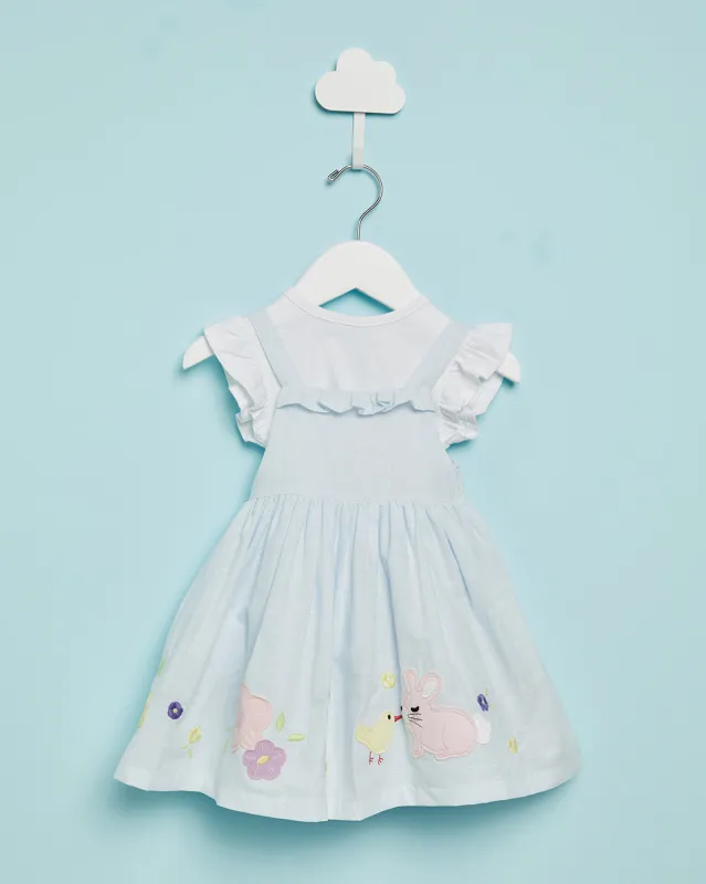 Infant Girls Blue Poplin Dress With White Top (2 Piece) sold by Redtag