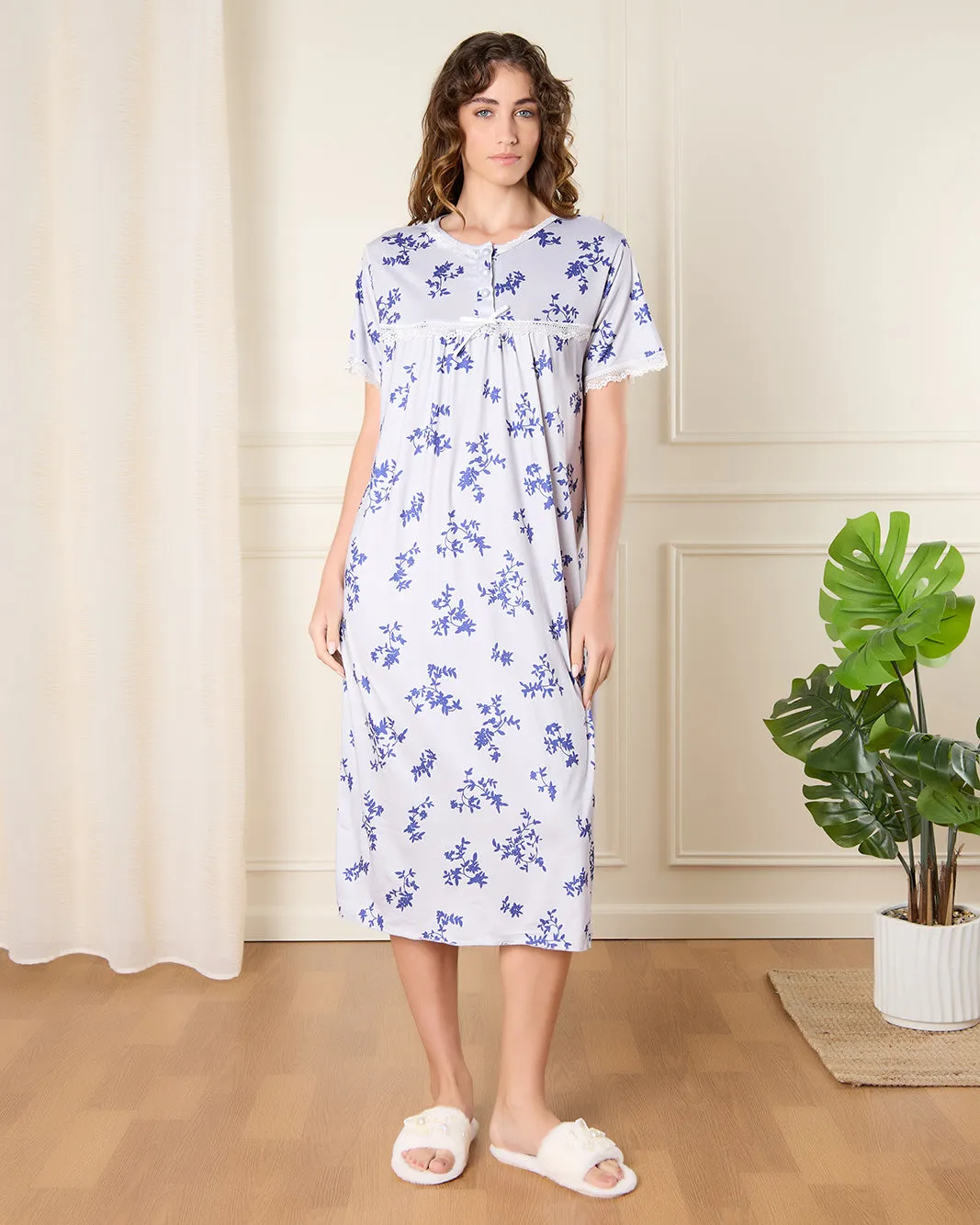 Women Purple Printed Nightgown sold by Redtag