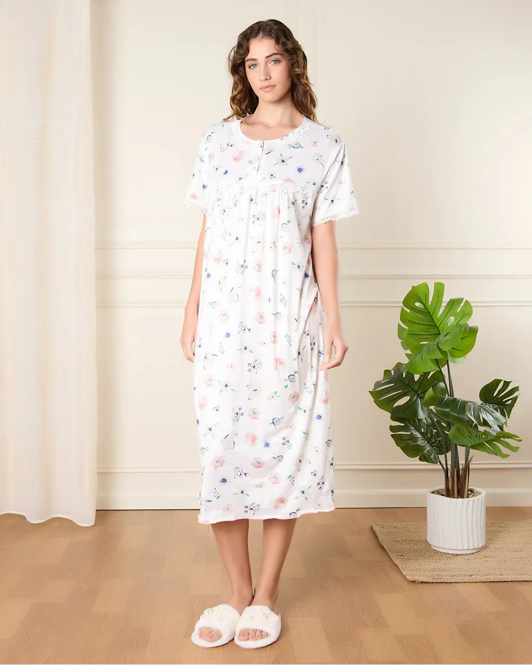 Women White Printed Nightgown sold by Redtag