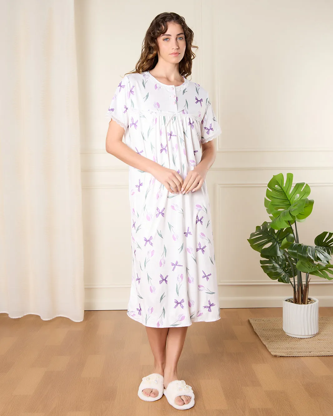 Women White Printed Nightgown sold by Redtag
