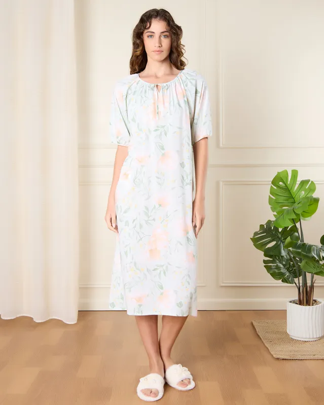 Women Blue Printed Nightgown sold by Redtag