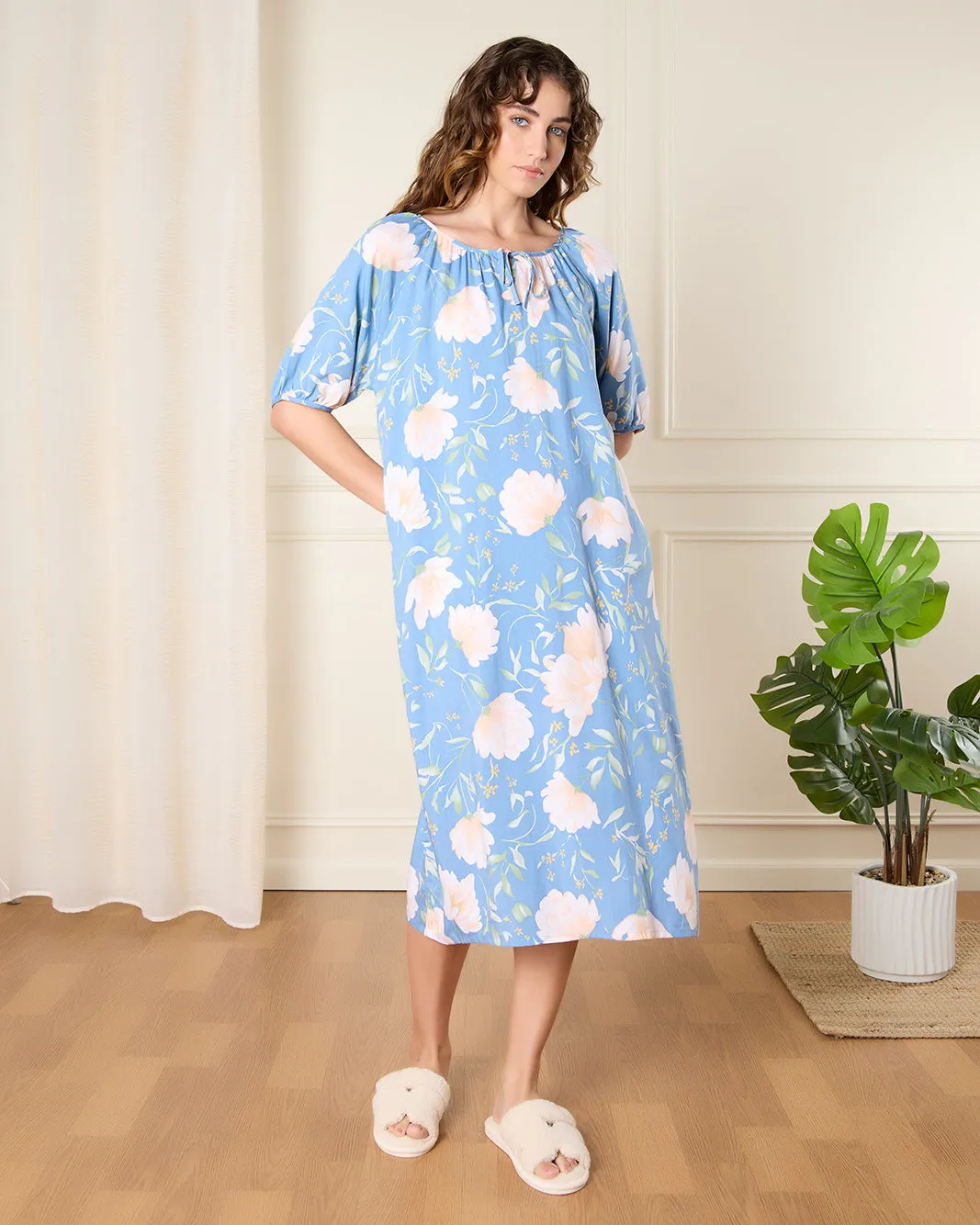 Women Blue Printed Nightgown sold by Redtag product image thumbnail 4
