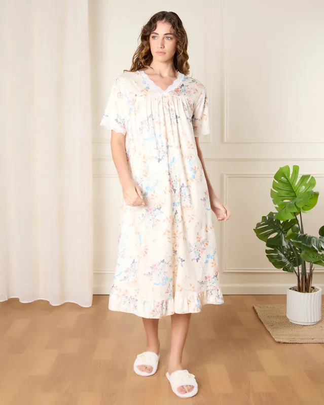 Women White Printed Nightgown sold by Redtag