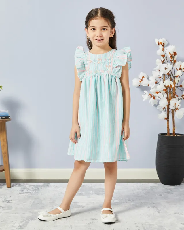 Girls Mint Embroidered Frill Sleeve Dress sold by Redtag