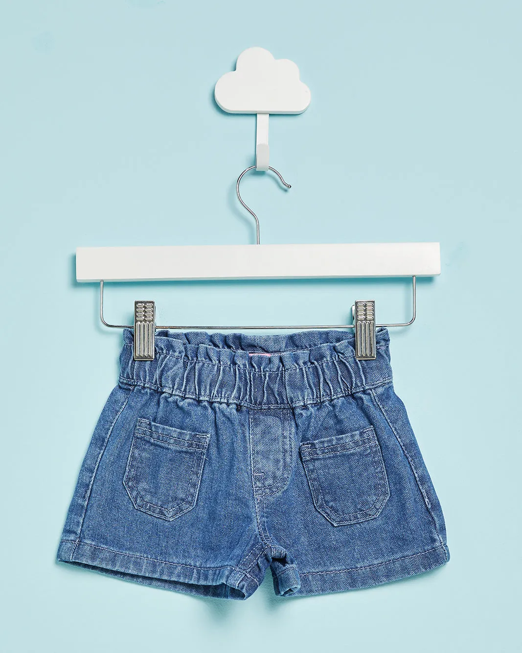 Infant Girls Blue Denim Pull On Shorts With Patch Pocket sold by Redtag