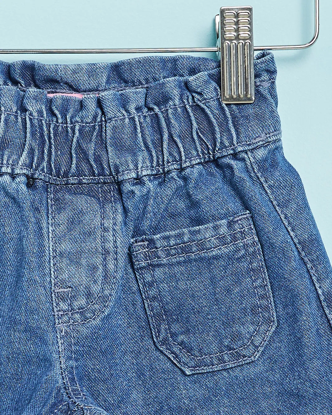 Infant Girls Blue Denim Pull On Shorts With Patch Pocket sold by Redtag product image thumbnail 2