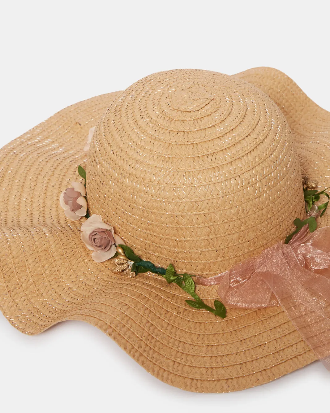 Women Beige Embellished Hat With Flower sold by Redtag product image thumbnail 4