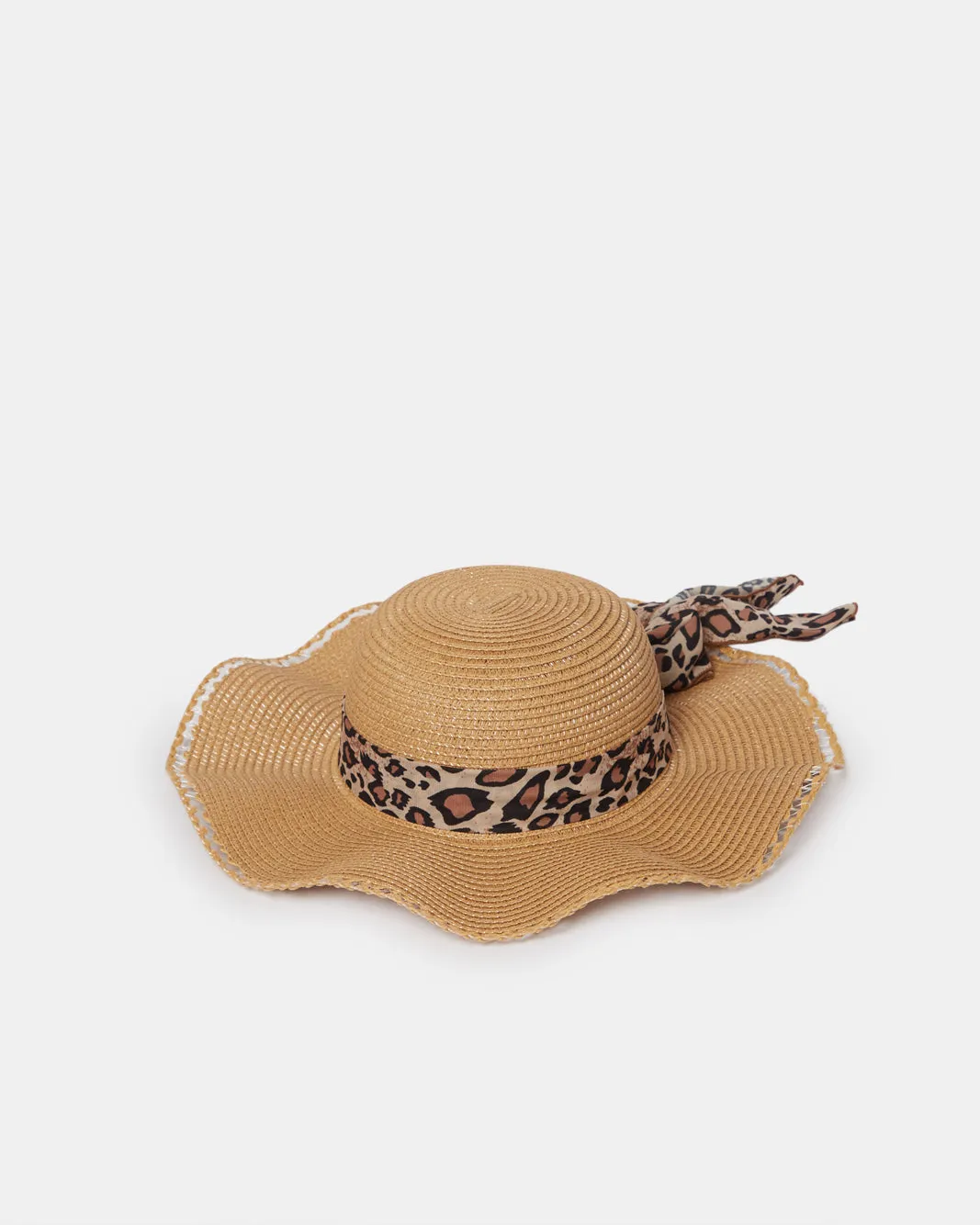Women Beige Embellished Hat With Animal Print Scarf sold by Redtag